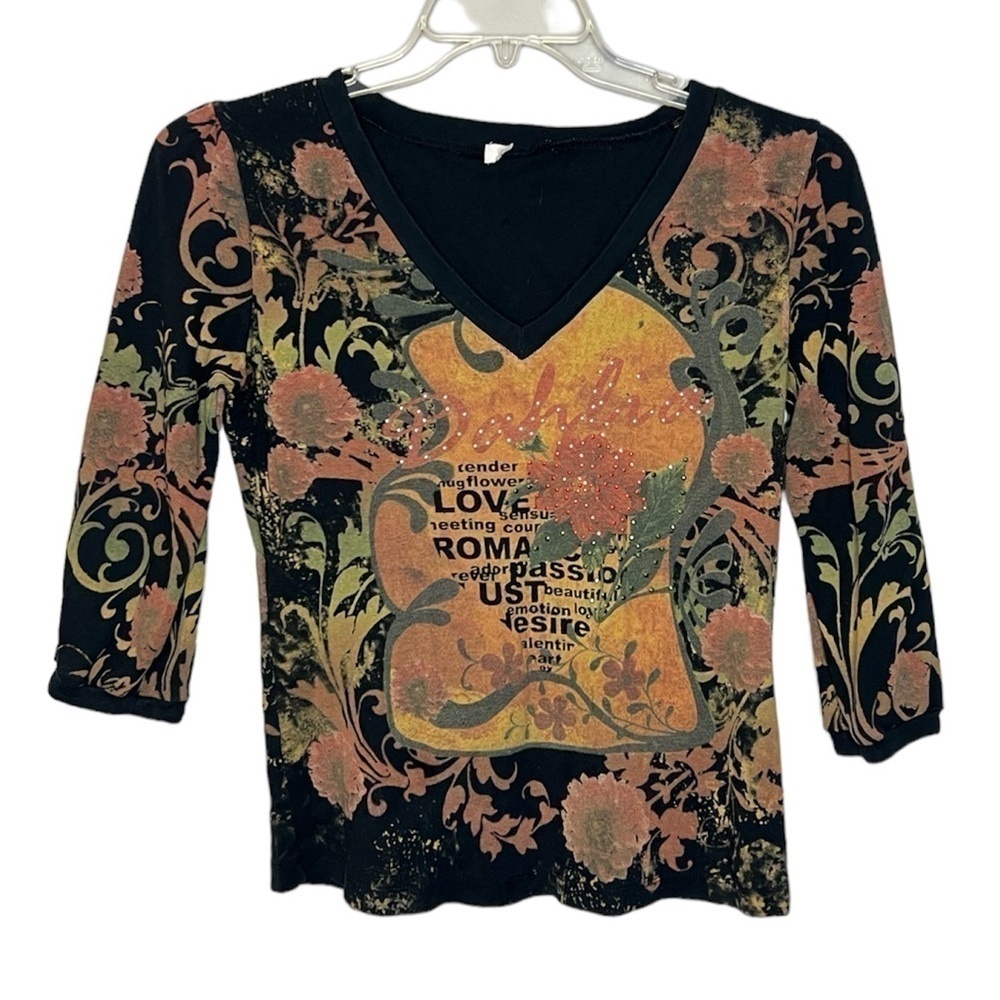 Y2K Love Graphic Sparkle Jewel Top Large
